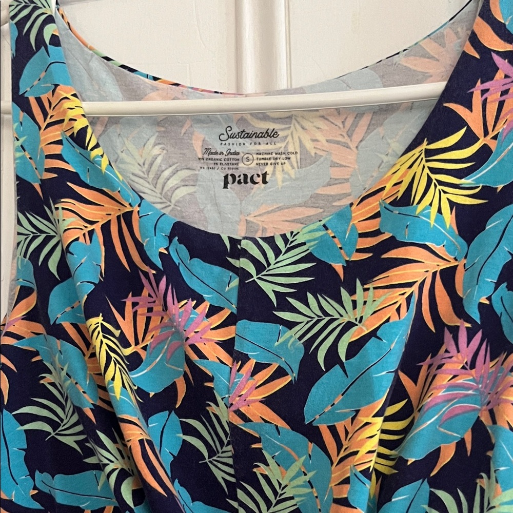 Pact Organic Colorful Leaf Print Midi Dress. Size S - Picture 2 of 5
